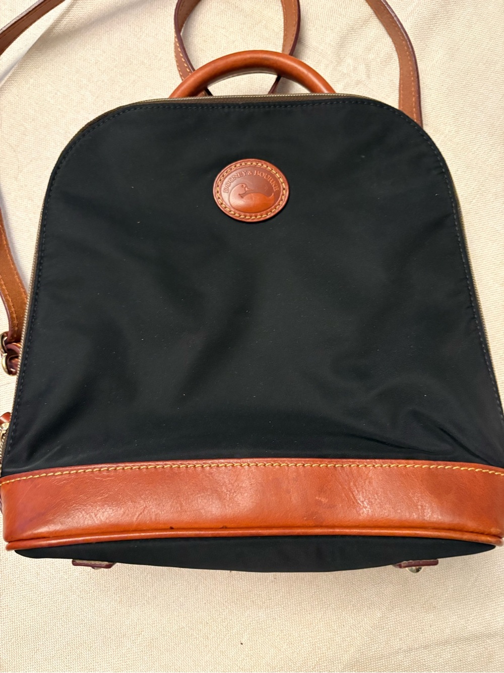 Dooney & Bourke Black Nylon Backpack with Brown Leather Trim EUC - Picture 2 of 10